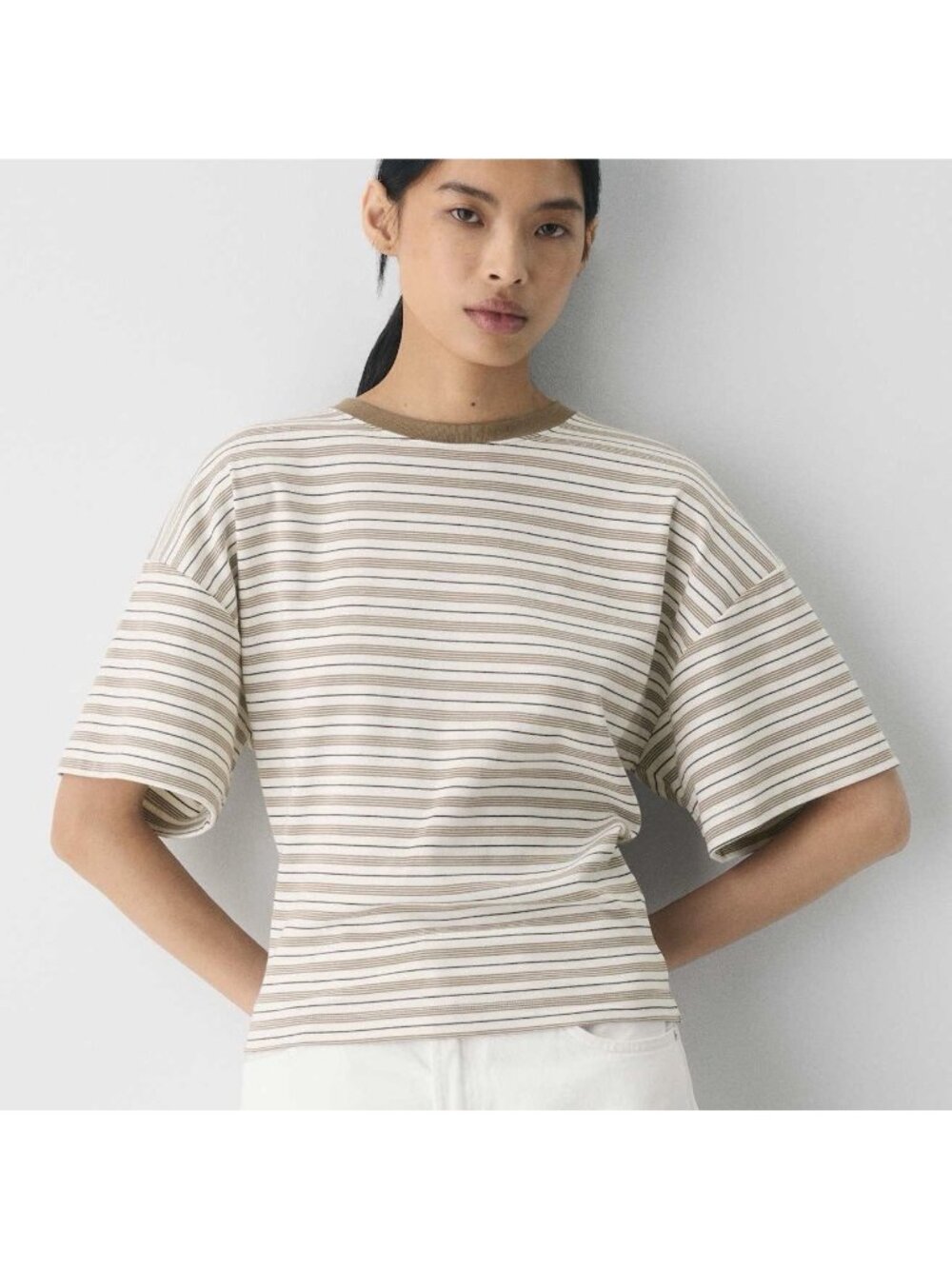 Aritzia Babaton InterLock Cotton Barclay T-Shirt Brown Striped Top Women’s Small